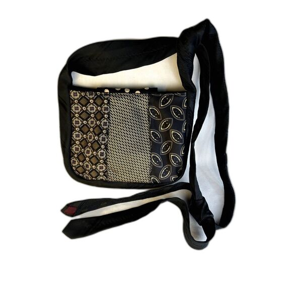 Charmonix Tergal Necktie Bag Wm's Crossbody 7.5"x10.5" Blk/Gold Fabric Print - Picture 2 of 10